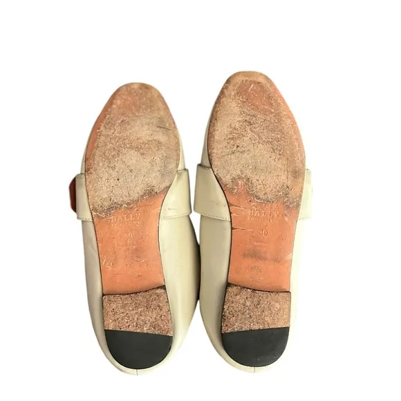 BALLY The Lottie Leather Buckle Beige Loafers Mules Slip Ons