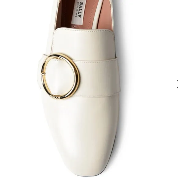 BALLY The Lottie Leather Buckle Beige Loafers Mules Slip Ons