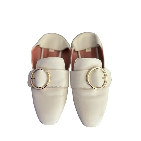 BALLY The Lottie Leather Buckle Beige Loafers Mules Slip Ons
