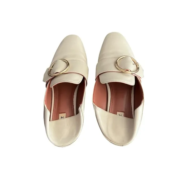 BALLY The Lottie Leather Buckle Beige Loafers Mules Slip Ons