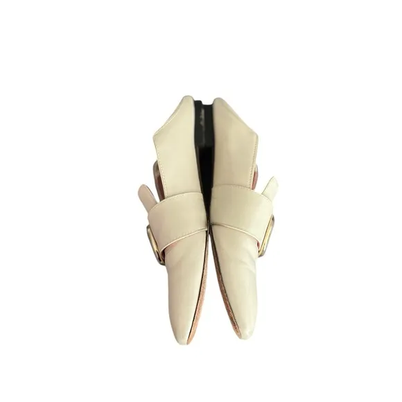 BALLY The Lottie Leather Buckle Beige Loafers Mules Slip Ons