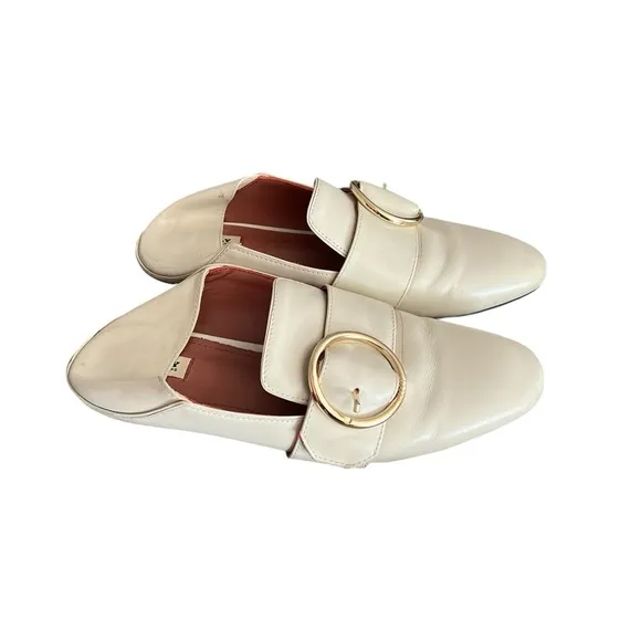 BALLY The Lottie Leather Buckle Beige Loafers Mules Slip Ons