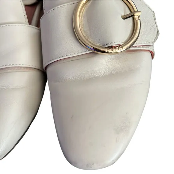 BALLY The Lottie Leather Buckle Beige Loafers Mules Slip Ons