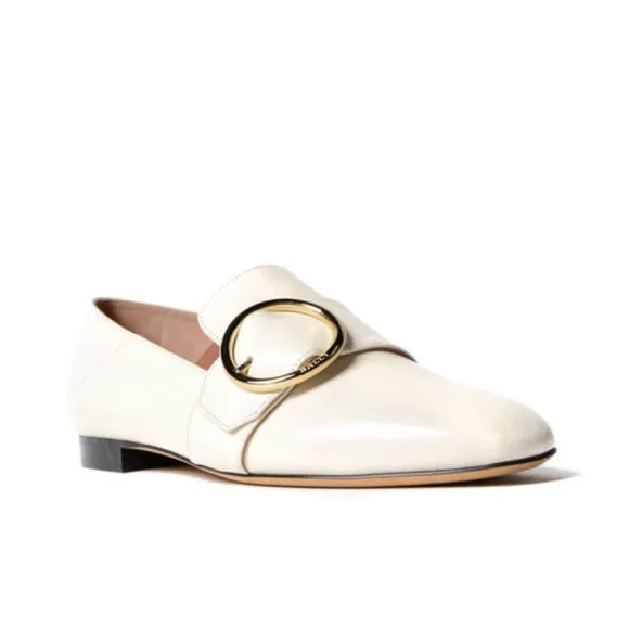 BALLY The Lottie Leather Buckle Beige Loafers Mules Slip Ons