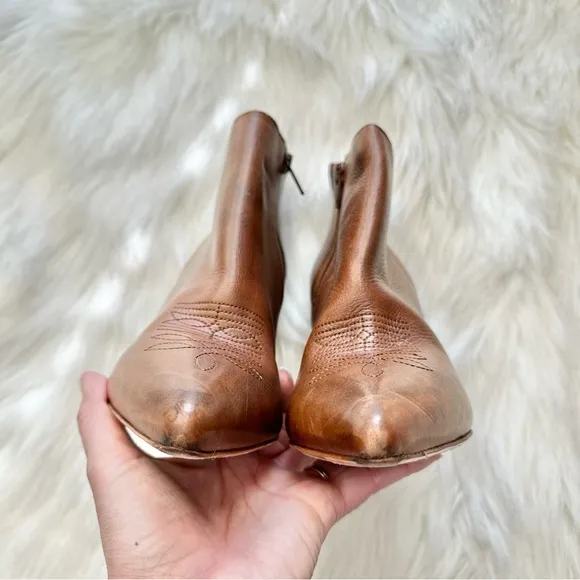 Barneys New York Western Stiletto Leather Ankle Boots in Brown Size 38