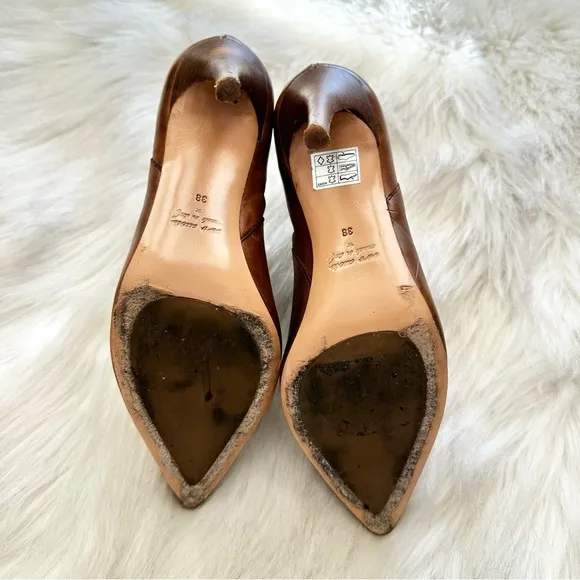 Barneys New York Western Stiletto Leather Ankle Boots in Brown Size 38
