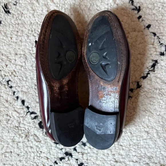 Bass Weejun men's 7.5E (wide) wine leather kiltie tassel loafers preppy ivy