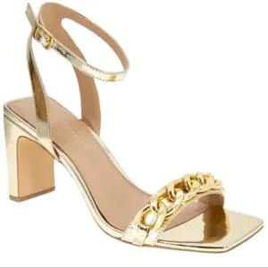 BCBGeneration Women's Finda Gold Strappy Block Heel Chain Sandals Sz 10