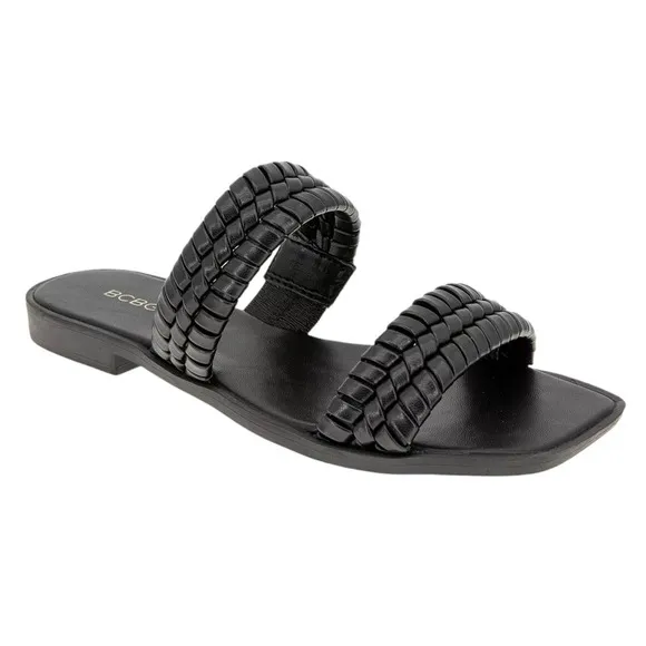 BCBGeneration Women's Lara Flat Slide Sandals Black Size 8