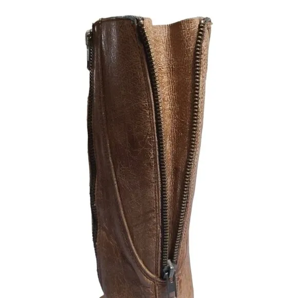 Bed Stu Glaye Tall Womens 7 Riding Leather Boot Tan Rustic Buckle Zip Distressed