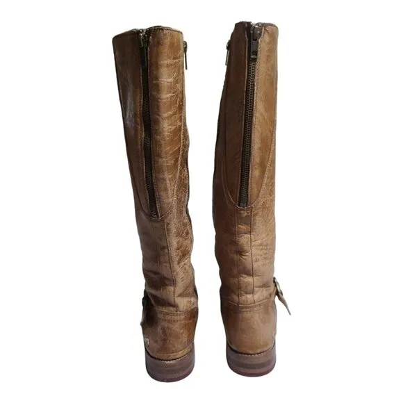 Bed Stu Glaye Tall Womens 7 Riding Leather Boot Tan Rustic Buckle Zip Distressed