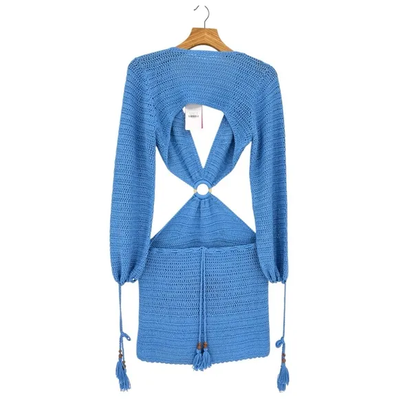 Beginning Boutique Cleo Crochet Cut-Out Dress in Blue Size US 6
