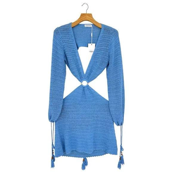 Beginning Boutique Cleo Crochet Cut-Out Dress in Blue Size US 6