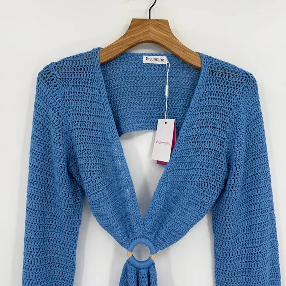 Beginning Boutique Cleo Crochet Cut-Out Dress in Blue Size US 6