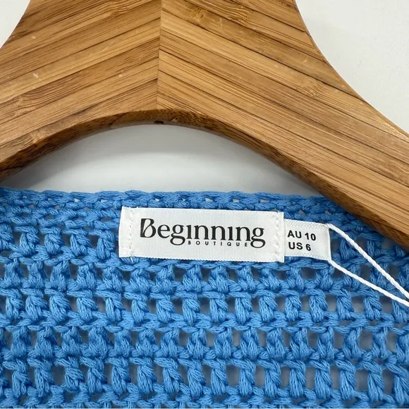 Beginning Boutique Cleo Crochet Cut-Out Dress in Blue Size US 6