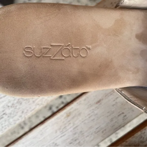 Beige Studded Open-Toe Suede Clogs Suzzato Women's Size 9