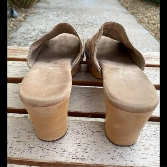 Beige Studded Open-Toe Suede Clogs Suzzato Women's Size 9