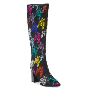BETSEY JOHNSON Black Multi Naomy Sequin Houndstooth Knee High Boots