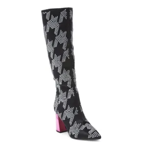 BETSEY JOHNSON Black/silver Naomy Sequin Houndstooth Knee High Boots