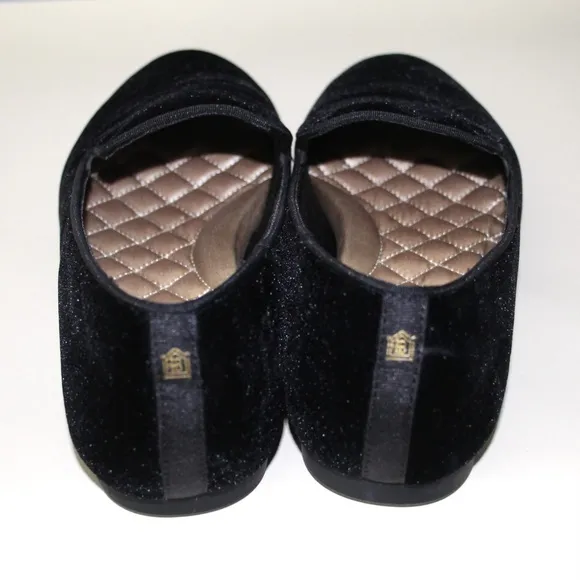 Birdies Starling Black Velvet Quilted Satin Classic Smoking Slipper Flats 9 NEW
