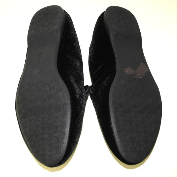 Birdies Starling Black Velvet Quilted Satin Classic Smoking Slipper Flats 9 NEW