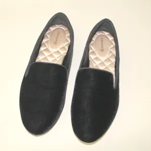 Birdies Starling Black Velvet Quilted Satin Classic Smoking Slipper Flats 9 NEW