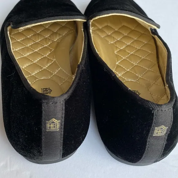 Birdies Starling Velvet Flats Womens 6 Black Quilted Insole Slip On Comfort