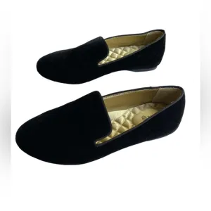 Birdies Starling Velvet Flats Womens 6 Black Quilted Insole Slip On Comfort