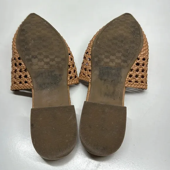 Birdies The Dove Vegan Leather Woven Point Toe Mules Flats Shoes Tan Brown 8