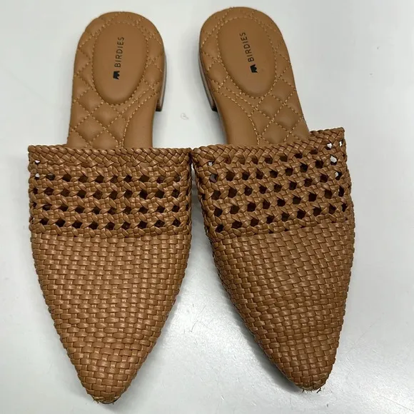 Birdies The Dove Vegan Leather Woven Point Toe Mules Flats Shoes Tan Brown 8