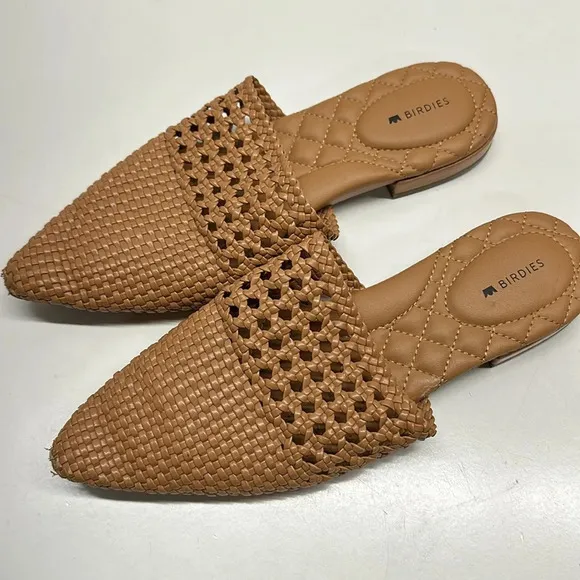 Birdies The Dove Vegan Leather Woven Point Toe Mules Flats Shoes Tan Brown 8