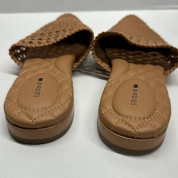 Birdies The Dove Vegan Leather Woven Point Toe Mules Flats Shoes Tan Brown 8