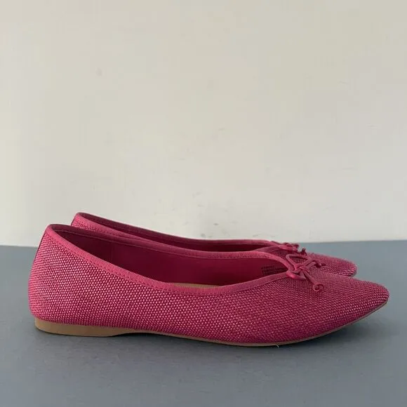 Birdies The Goldfinch Raspberry Raffia Bow Ballet Pointed Toe Flats