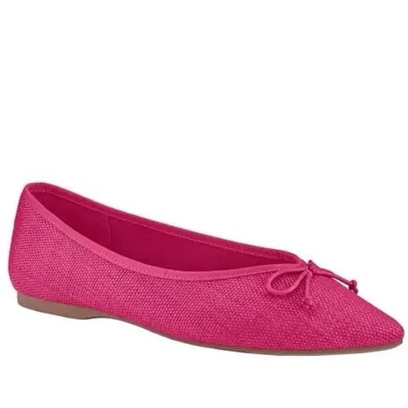 Birdies The Goldfinch Raspberry Raffia Bow Ballet Pointed Toe Flats