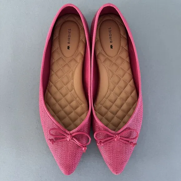 Birdies The Goldfinch Raspberry Raffia Bow Ballet Pointed Toe Flats