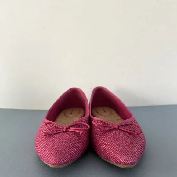 Birdies The Goldfinch Raspberry Raffia Bow Ballet Pointed Toe Flats