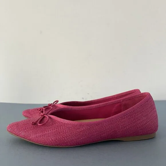 Birdies The Goldfinch Raspberry Raffia Bow Ballet Pointed Toe Flats