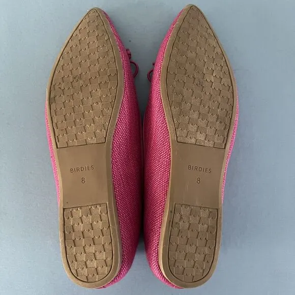 Birdies The Goldfinch Raspberry Raffia Bow Ballet Pointed Toe Flats