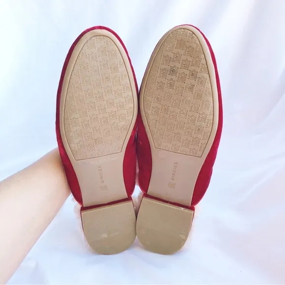 BIRDIES | THE PHOEBE BURGUNDY FAUX FUR VEGAN MULE FLATS SIZE 8.5