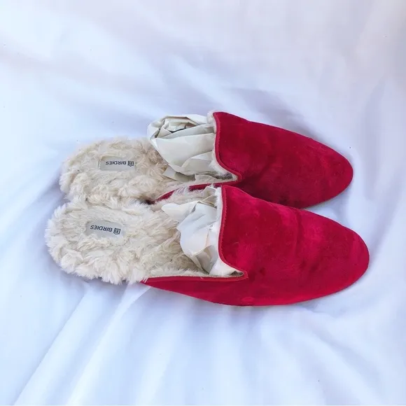 BIRDIES | THE PHOEBE BURGUNDY FAUX FUR VEGAN MULE FLATS SIZE 8.5