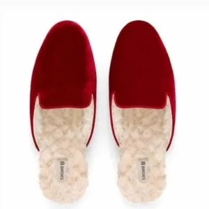 BIRDIES | THE PHOEBE BURGUNDY FAUX FUR VEGAN MULE FLATS SIZE 8.5