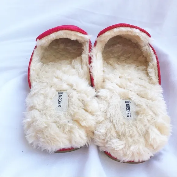 BIRDIES | THE PHOEBE BURGUNDY FAUX FUR VEGAN MULE FLATS SIZE 8.5