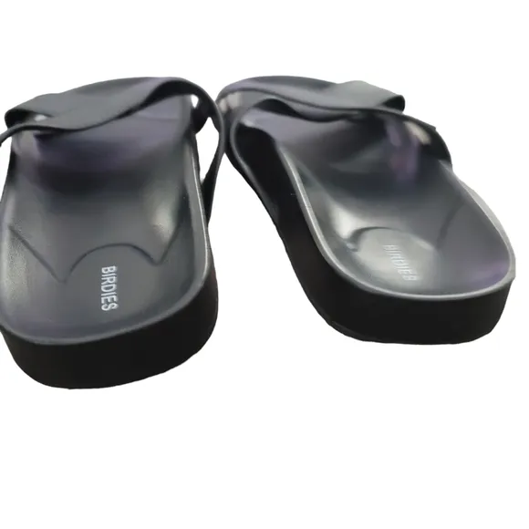 BIRDIES The Robin Slide Sandals in Black Faux Leather