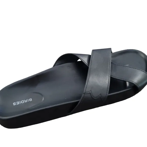 BIRDIES The Robin Slide Sandals in Black Faux Leather