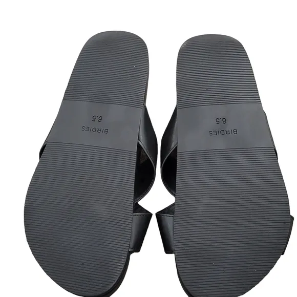 BIRDIES The Robin Slide Sandals in Black Faux Leather