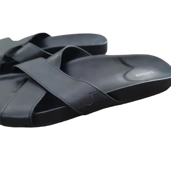 BIRDIES The Robin Slide Sandals in Black Faux Leather