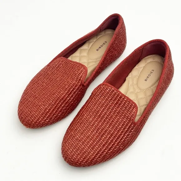 BIRDIES The Starling Coffee Woven Raffia Vegan Leather Slip On Flats, Size 6.5