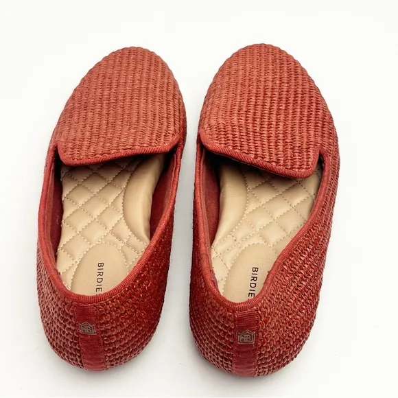 BIRDIES The Starling Coffee Woven Raffia Vegan Leather Slip On Flats, Size 6.5