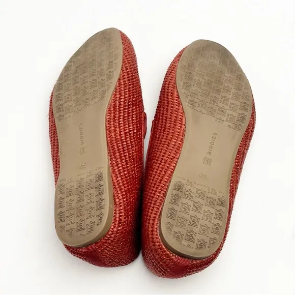 BIRDIES The Starling Coffee Woven Raffia Vegan Leather Slip On Flats, Size 6.5