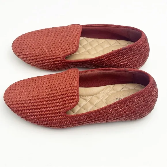 BIRDIES The Starling Coffee Woven Raffia Vegan Leather Slip On Flats, Size 6.5